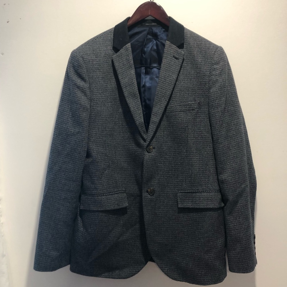 Men's Grey Textured Two-Button Blazer Topman